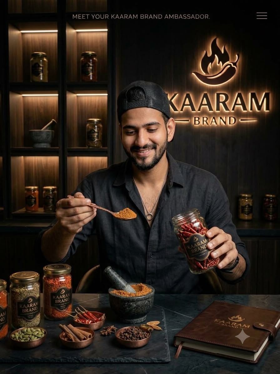 KAARAMSPICES brand ambassador in a spice-inspired setting