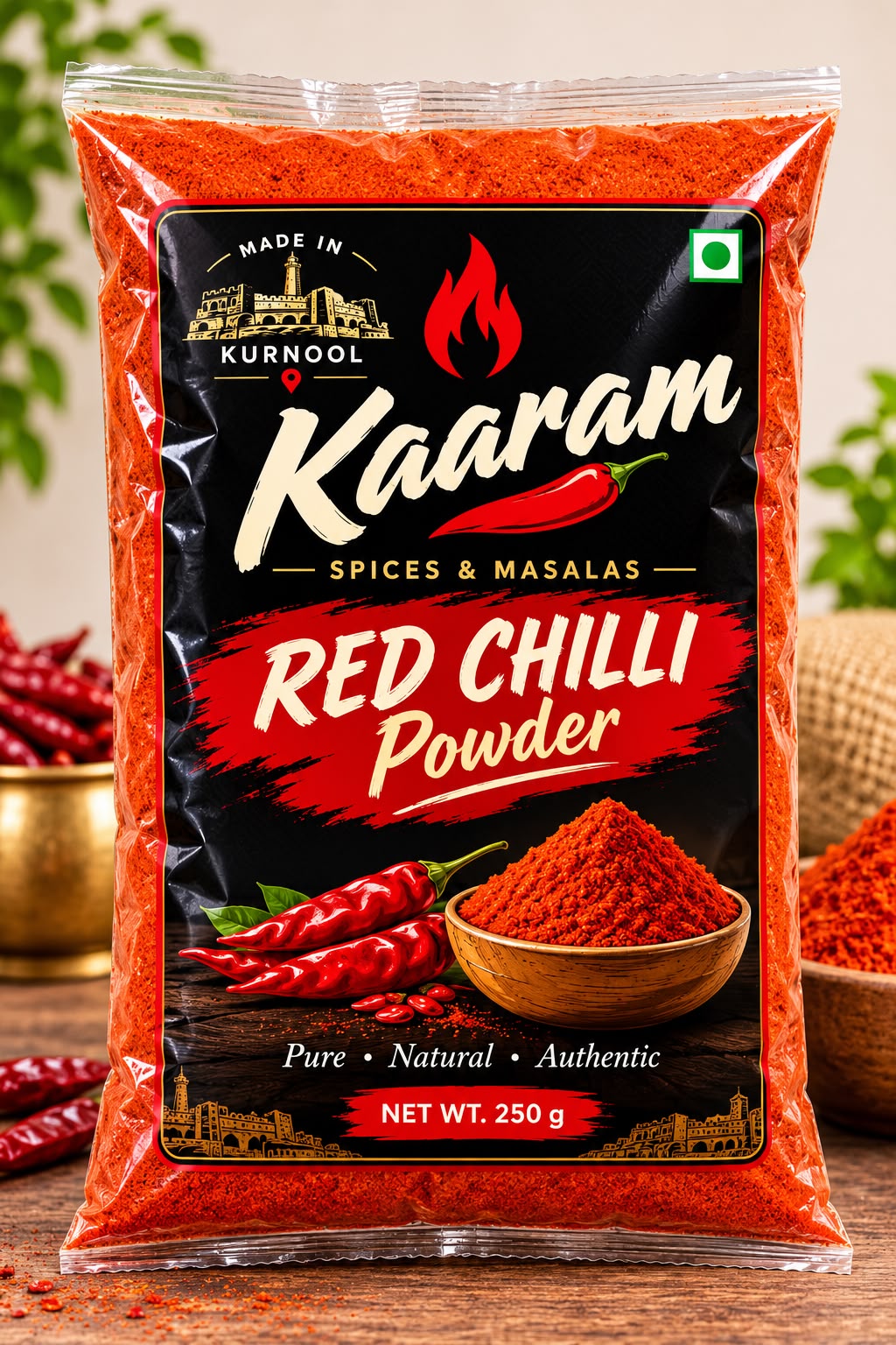 KAARAM red chilli powder pack, 250 grams